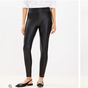 Loft XXSP Faux Leather Leggings ponte pants tights petite retro leather look alt